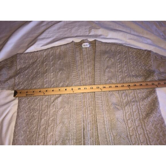 Cardigan Sweater Size M Cable Knit Beige Oatmeal Open Front Neutral Coastal - Picture 5 of 7